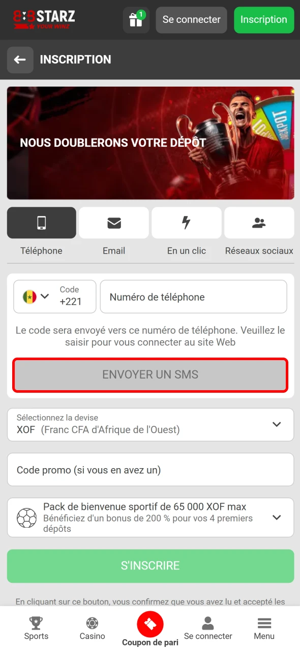 Validez votre inscription via l’app mobile 888Starz.