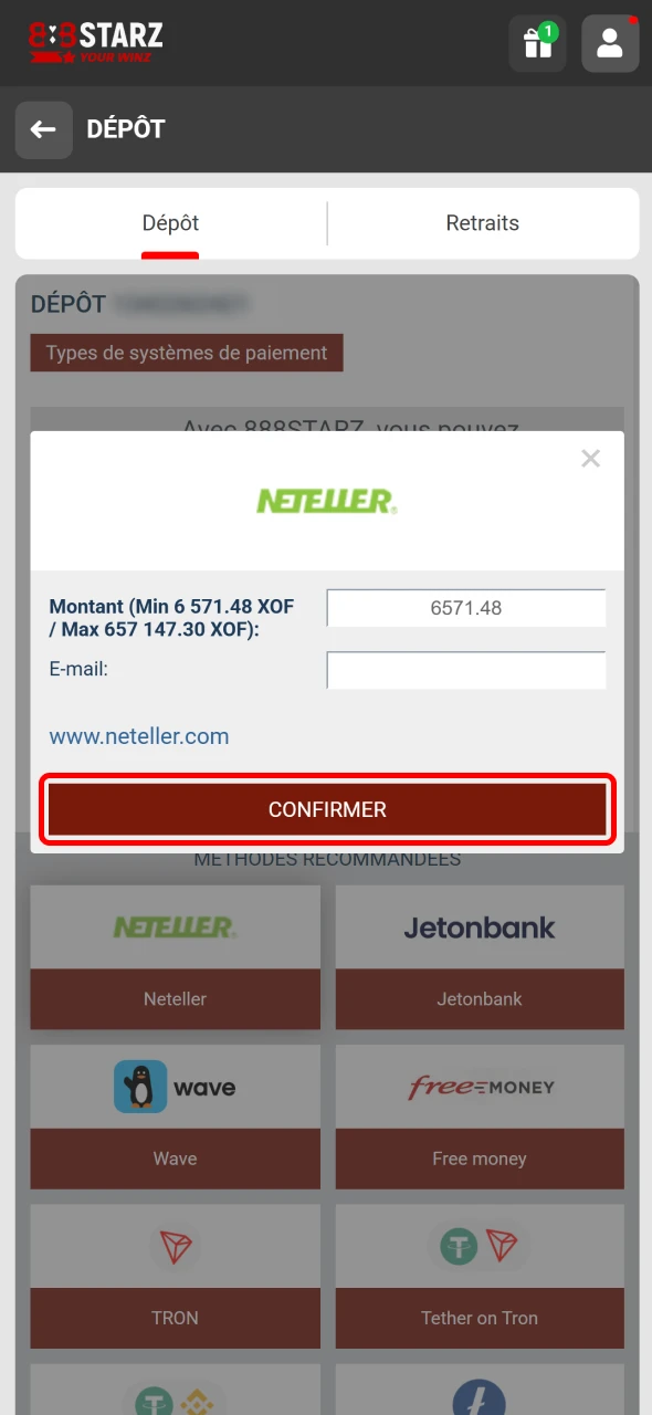 Les joueurs du Sénégal complètent leur dépôt sur 888Starz rapidement.