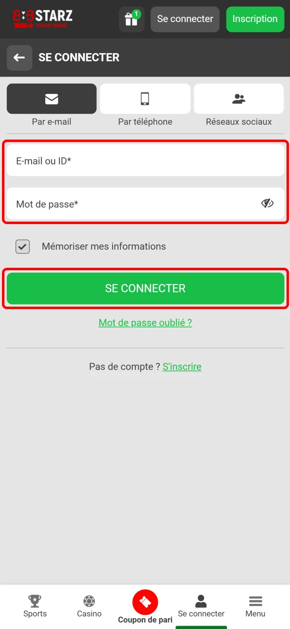 Connectez-vous par email et profitez des jeux sur 888Starz.