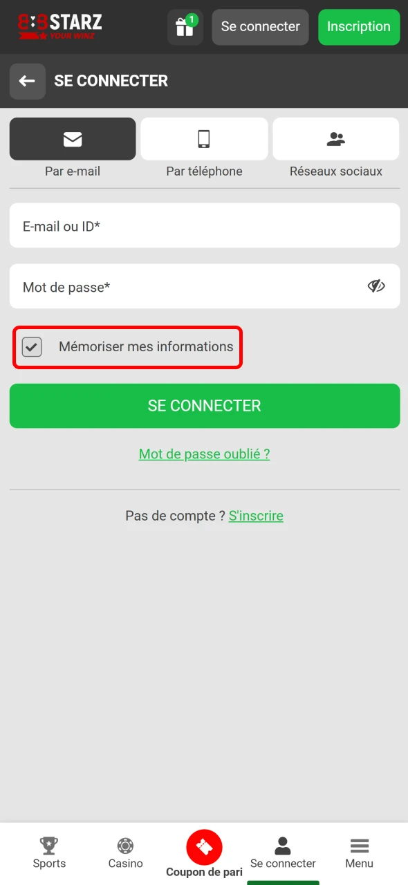 Sauvegardez vos identifiants pour accéder facilement à 888Starz.