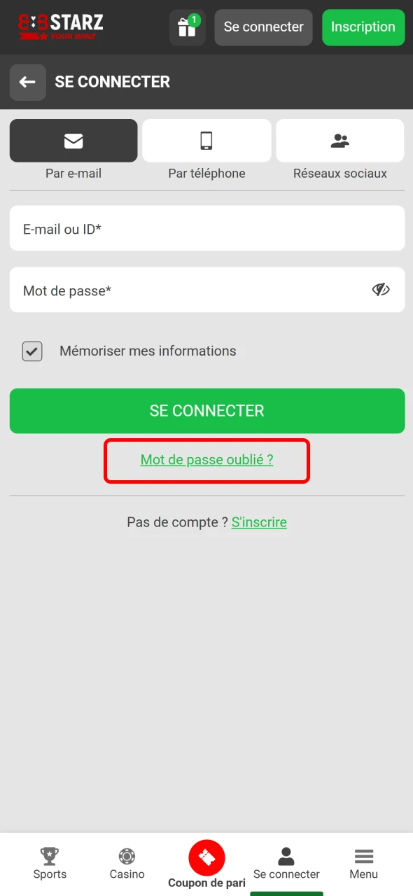 Réinitialisez votre mot de passe oublié sur 888Starz Sénégal.