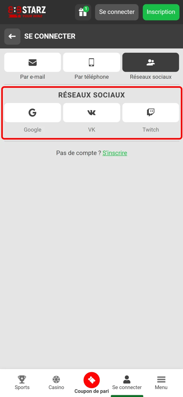 Connectez-vous via les réseaux sociaux sur 888Starz sans difficulté.