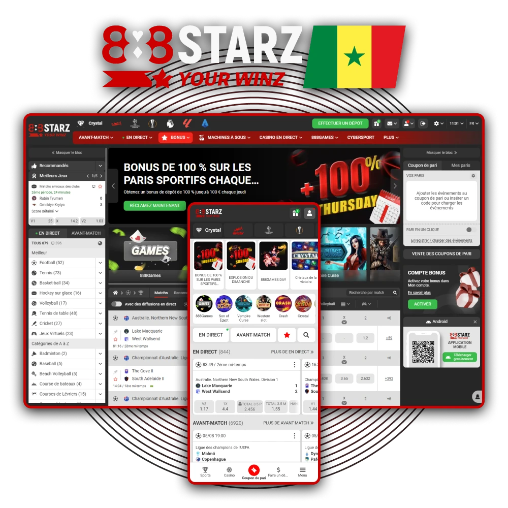 Découvrez les paris en ligne avec 888Starz pour les joueurs du Sénégal.