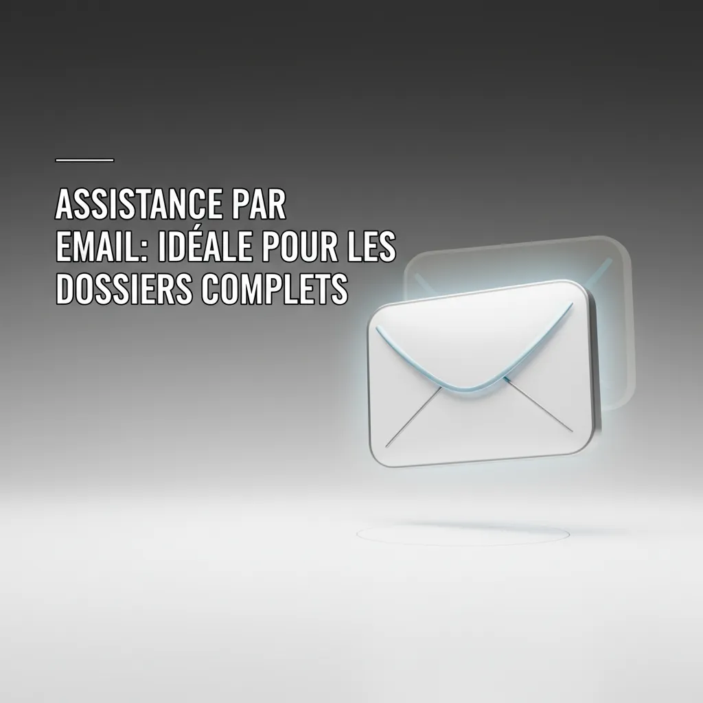 Assistance par email: fenêtre de rédaction avec pièces jointes, choix de catégorie et icônes d’horloge 2–48 h.
