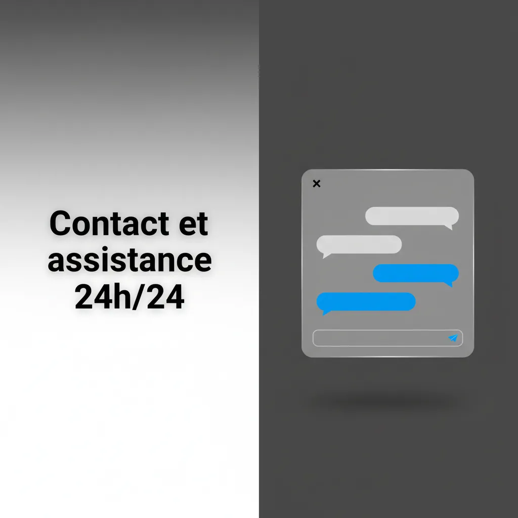 Assistance client 24h/24: chat en direct, formulaire sécurisé, centre d’aide/FAQ et réseaux sociaux.