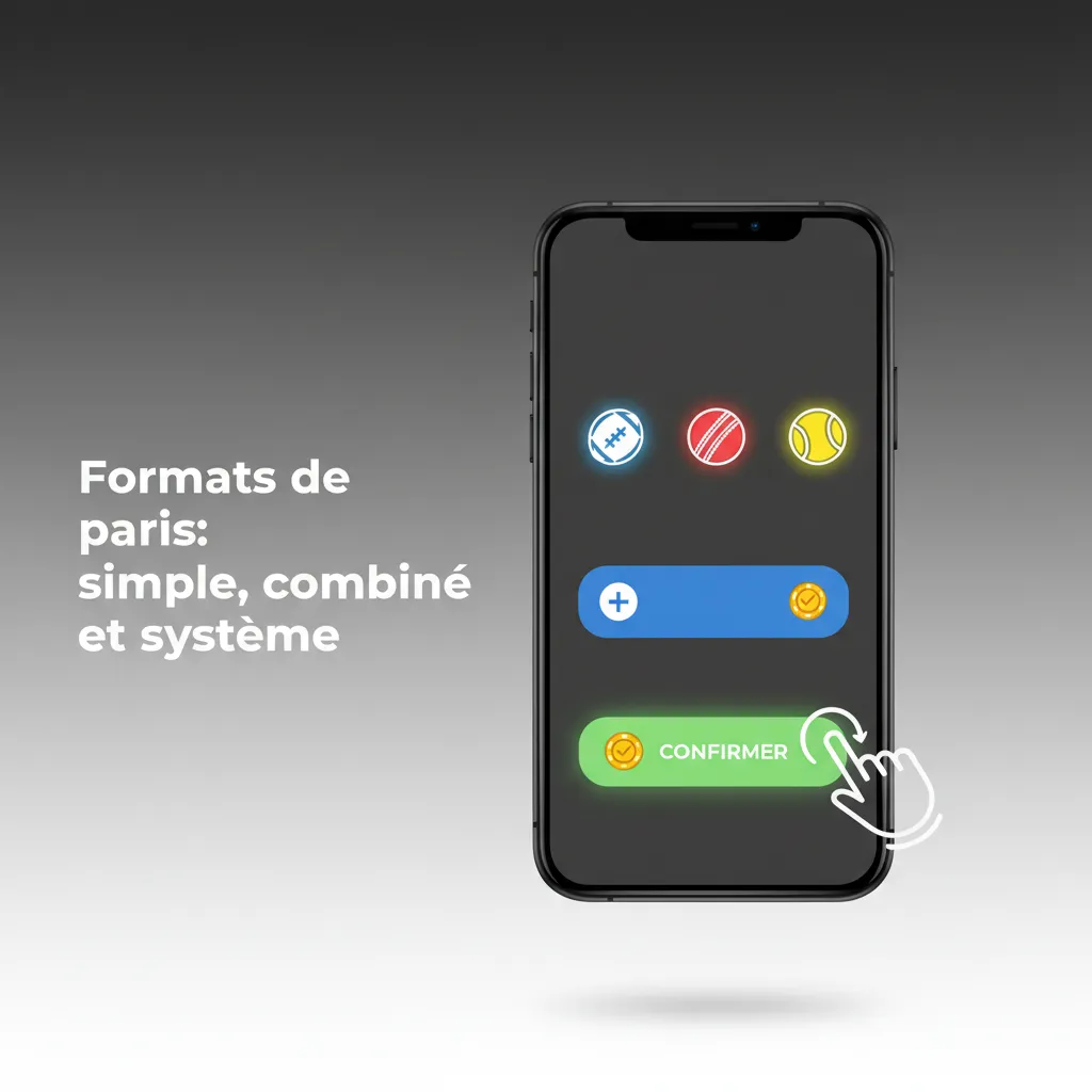 Infographie expliquant pari simple, combiné (cotes multipliées) et système (tolère erreurs) pour adapter risque au budget.
