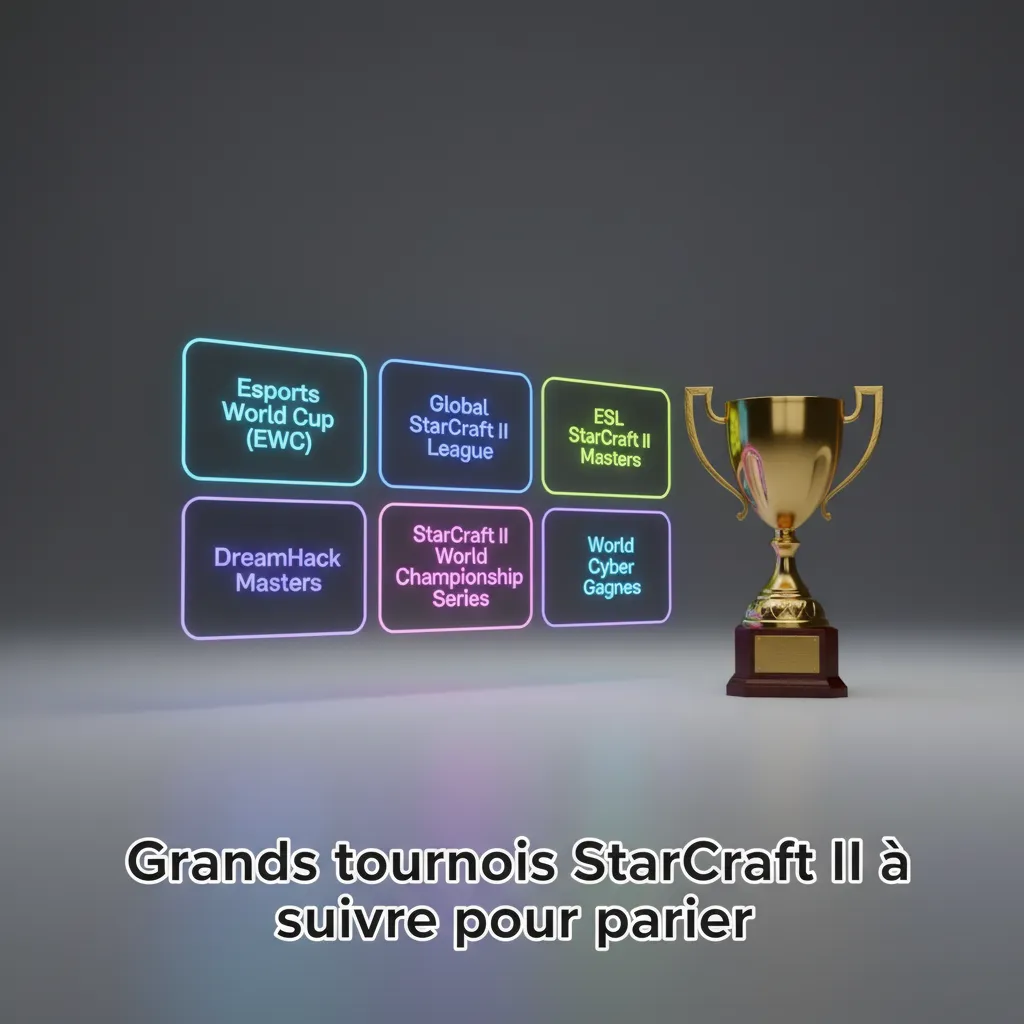 Affiche des grands tournois StarCraft II pour parier: EWC, GSL, ESL Masters, IEM Katowice, TSL, WTL, ESL Open Cups.
