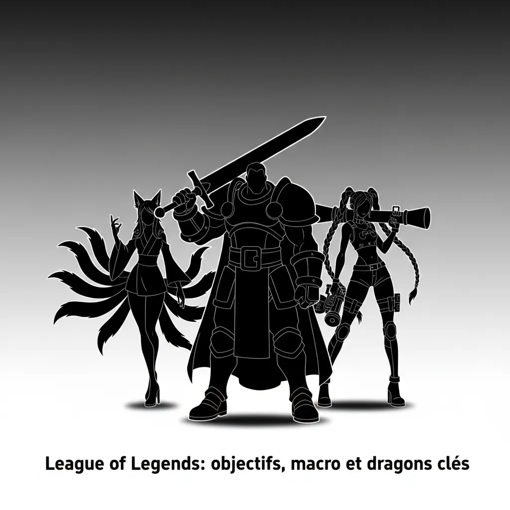 Infographie LoL sur macro, objectifs clés (dragons, baron), paris e-sport et tournois: Worlds, MSI, LEC, LCK, LPL.