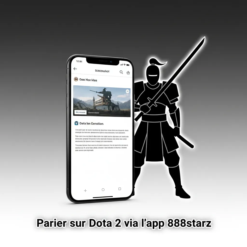 Smartphone affichant l’app 888starz: marchés Dota 2 en direct, cotes live, dépôt XOF via Orange Money, Wave, Free Money.