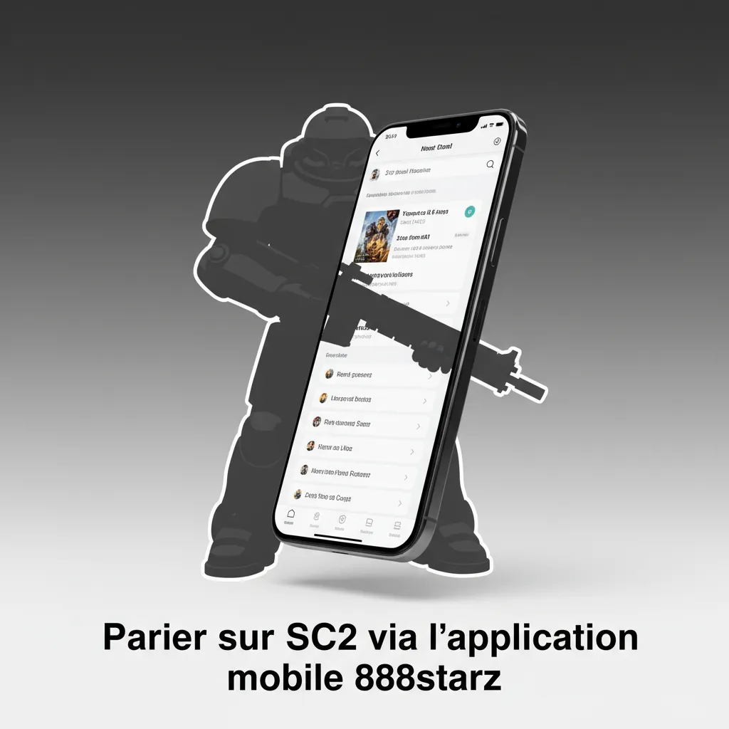 Écran de smartphone affichant l’app 888starz pour parier sur StarCraft II: cotes en direct et validation de mise rapide.